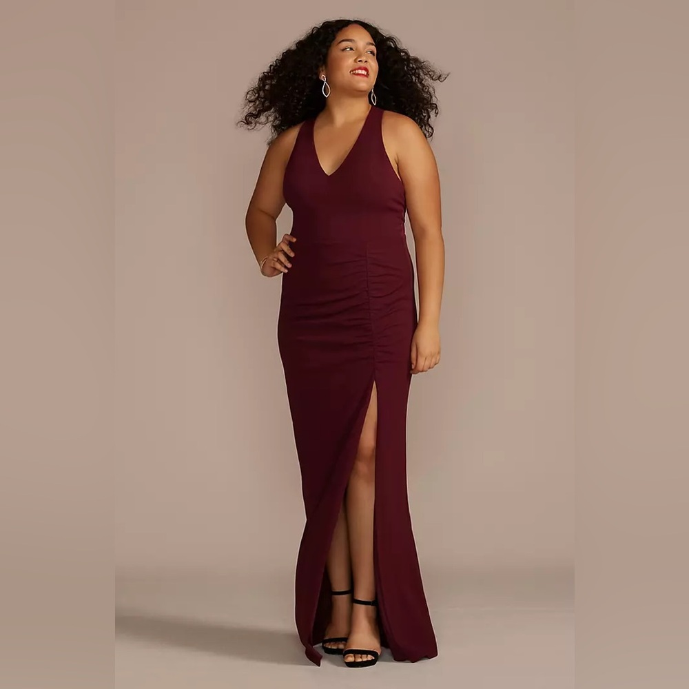 City Triangles red crepe halter gown